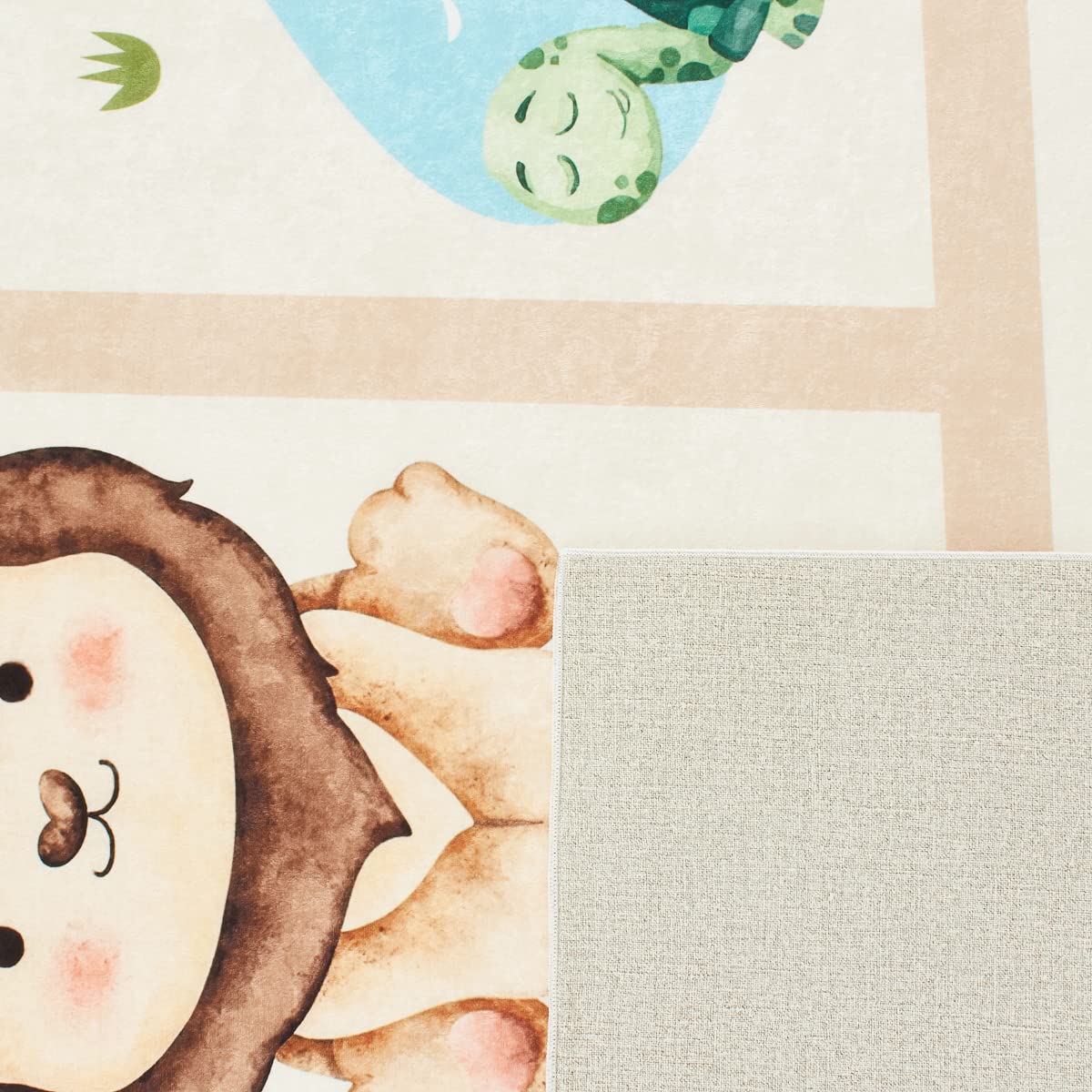 Nazar Tapis Chambre Enfant, Tapis Bébé, Tapis Enfant pour Fille et garçon à Motifs Dinosaure, Carte du Monde et Animaux (739 Beige, 80x150 cm)
