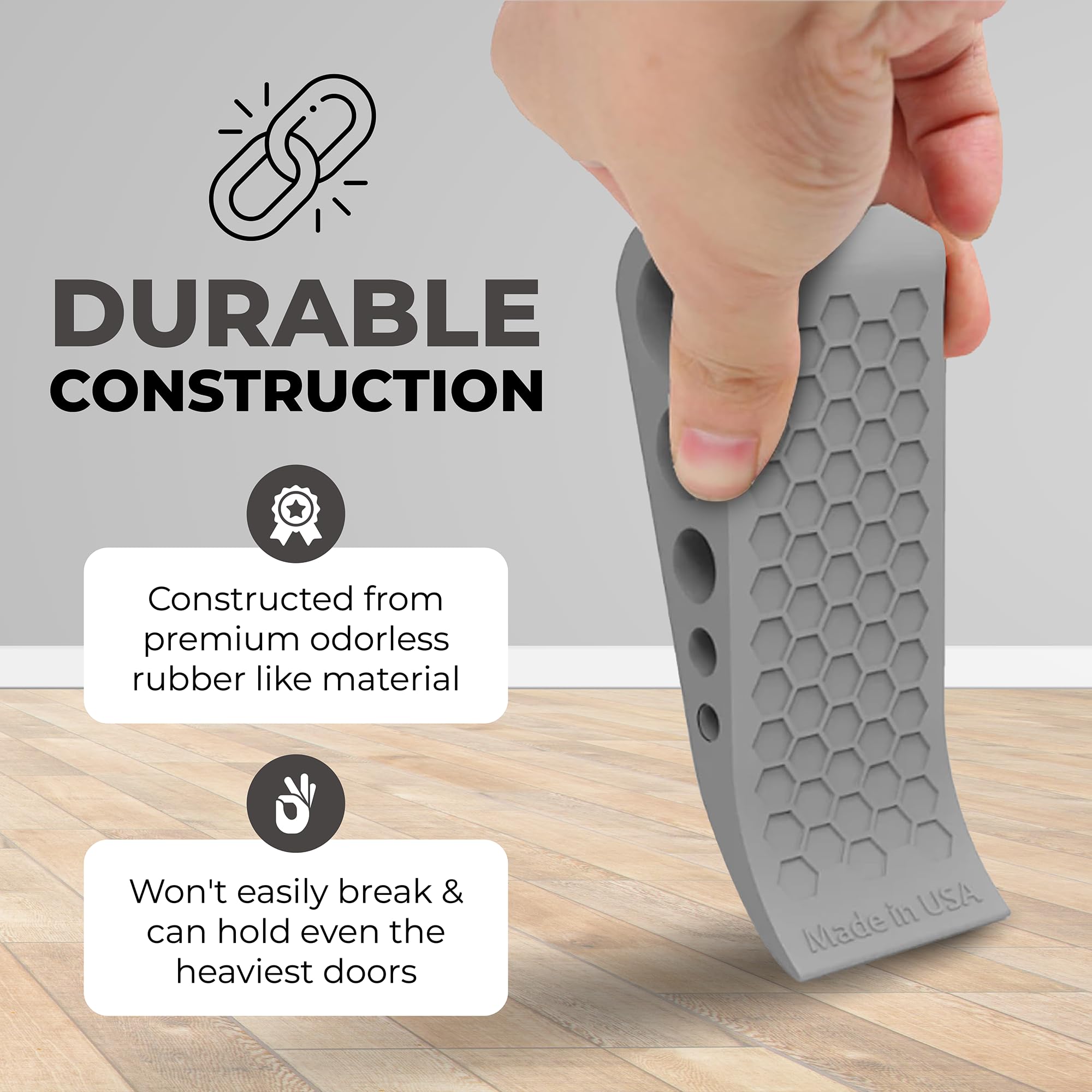 Door Stoppers for Bottom of Door Premium Floor Rubber Door Stop Wedge Made in USA Heavy Duty Honeycomb — view 9
