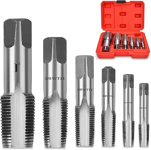 Miniatura 7 de 5 piezas NPT roscas formadoras de roscas, juego de grifos de tubería, brocas de acero de alta velocidad para limpiar o volver a roscar roscas