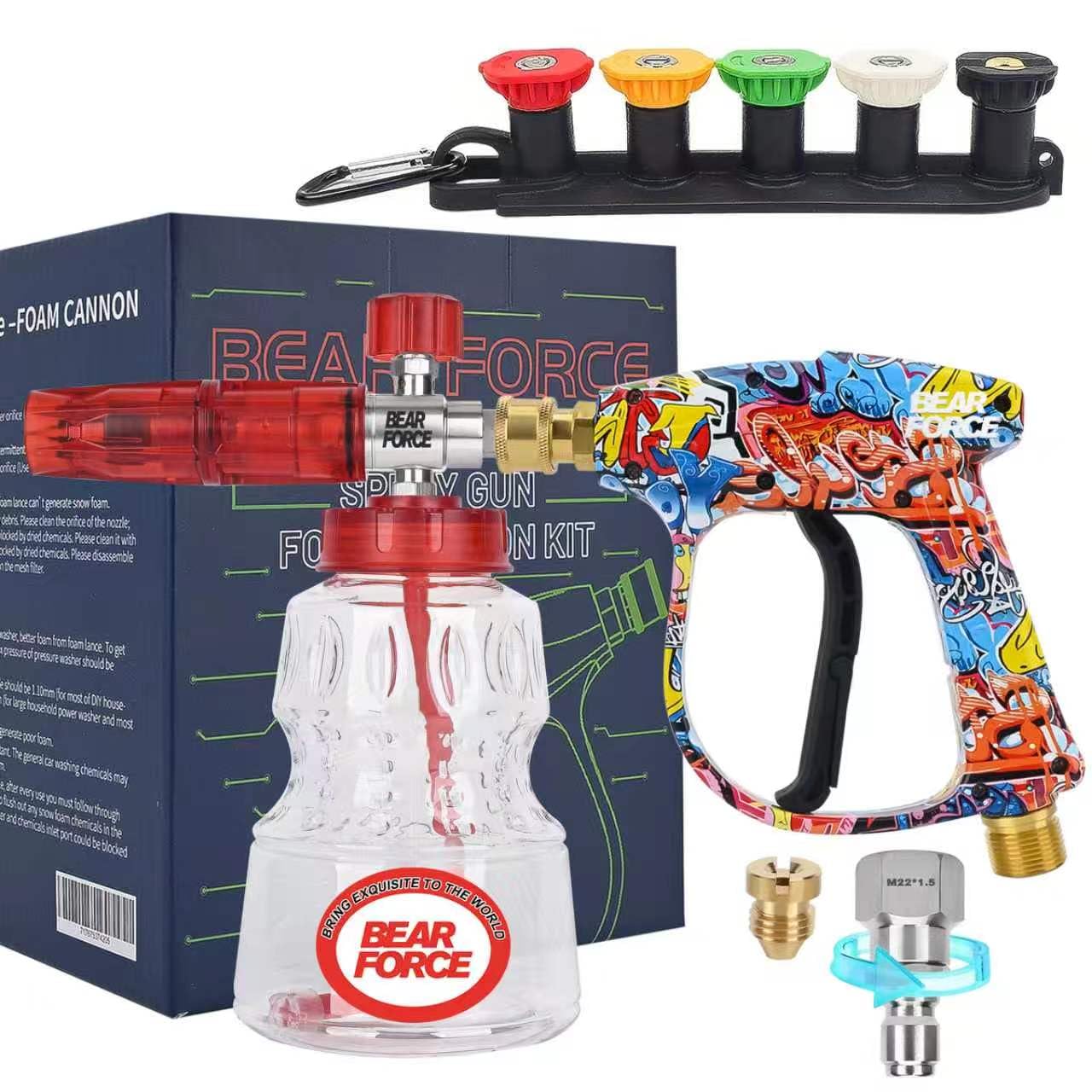 BEAR FORCE Pressure Washer Spray Gun Power Washer with M22 Inlet-14mm & Foam Cannon Gun for Car Washing #035 & 3/8'' Quick Connector, Additional Orifice Nozzle 1.10mm