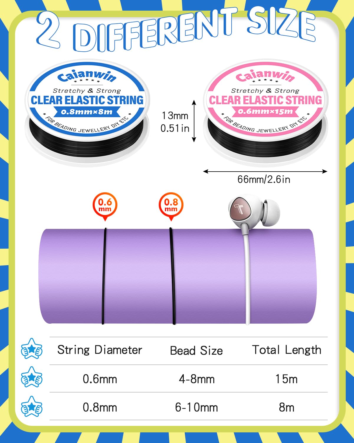 Suofuolef 4 Spule Gummiband für Armbänder, 0.4mm 0.6mm 0.8mm 1.0mm Transparent Elastische Suofuolef 4 Spule Gummiband für Armbänder, 0.4mm 0.6mm 0.8mm 1.0mm Transparent Elastische