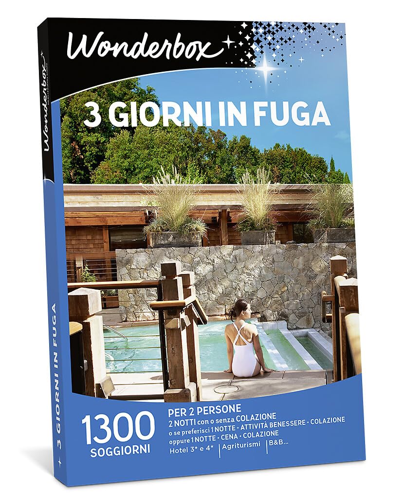 WONDERBOX - Cofanetto Regalo - 3 Giorni in Fuga - 2325 Soggiorni - 2 Notti - Regali di Coppia per Trascorrere Un Weekend di Esplorazione del Territorio, Idee Regalo per Anniversario