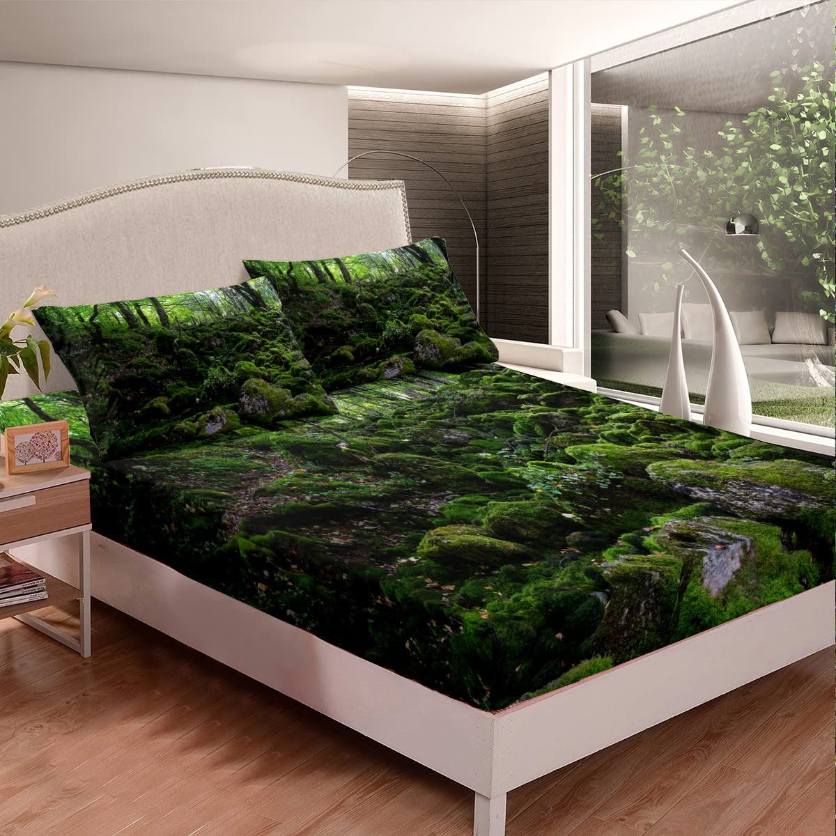 Homemissing Boys Multicolored 24 Moss Wooden Trees Bedding Sheet Leaf Branch Fitted Sheet For Girls Natural Scenery Single Size