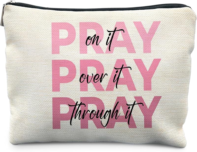 Necessaire de maquiagem Likjad rosa PINK04 com zíper e estampa de letras, 20,32 cm x 19,05 cm x 0,76 cm