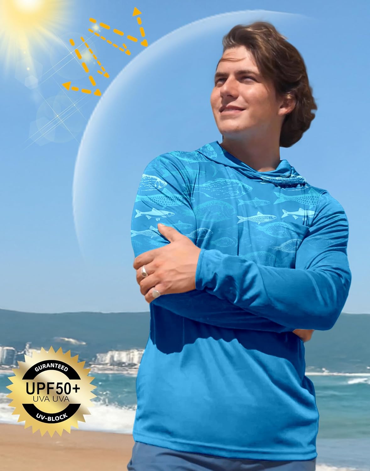 Men's Sun Protection Shirts UPF 50+ Long Sleeve Hoodie with 2 Pockets UV SPF Fishing Hiking Rash Guard Shirts - Image 5