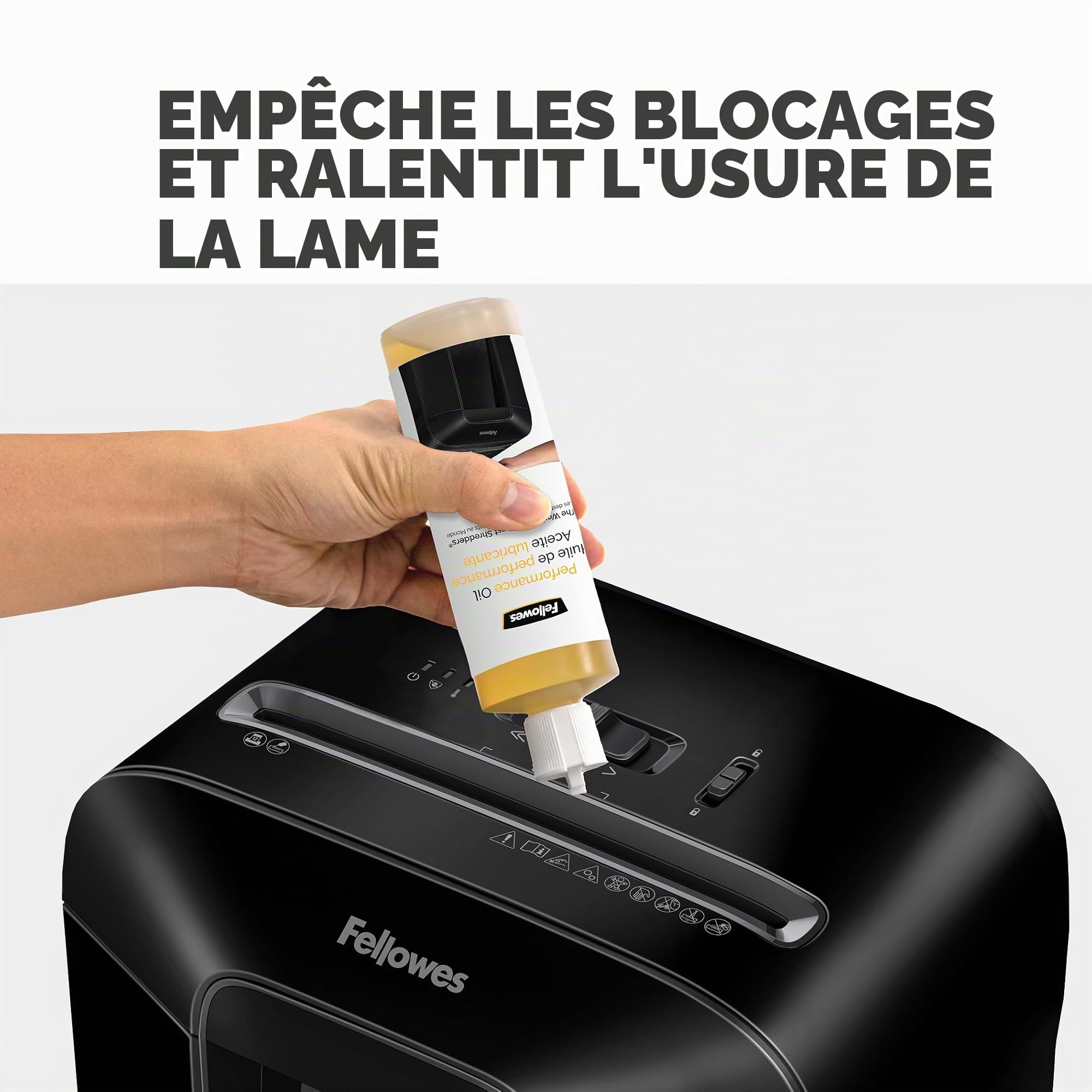 Fellowes Destructeur de Document FS-12C, destructeur de Papier avec agrafes, Trombones & Huile pour Destructeur De Papier Coupe Et Coupe Croisée, 120ml - Huile Lubrifiante