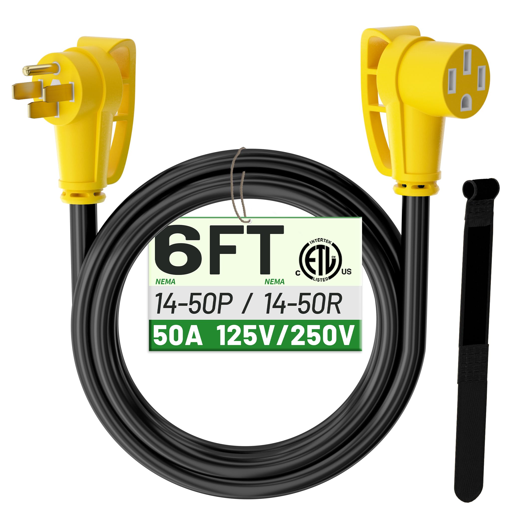 POWGRN NEMA 14-50P to 14-50R 6 FT 50 Amp RV/EV Extension Cord Outdoor