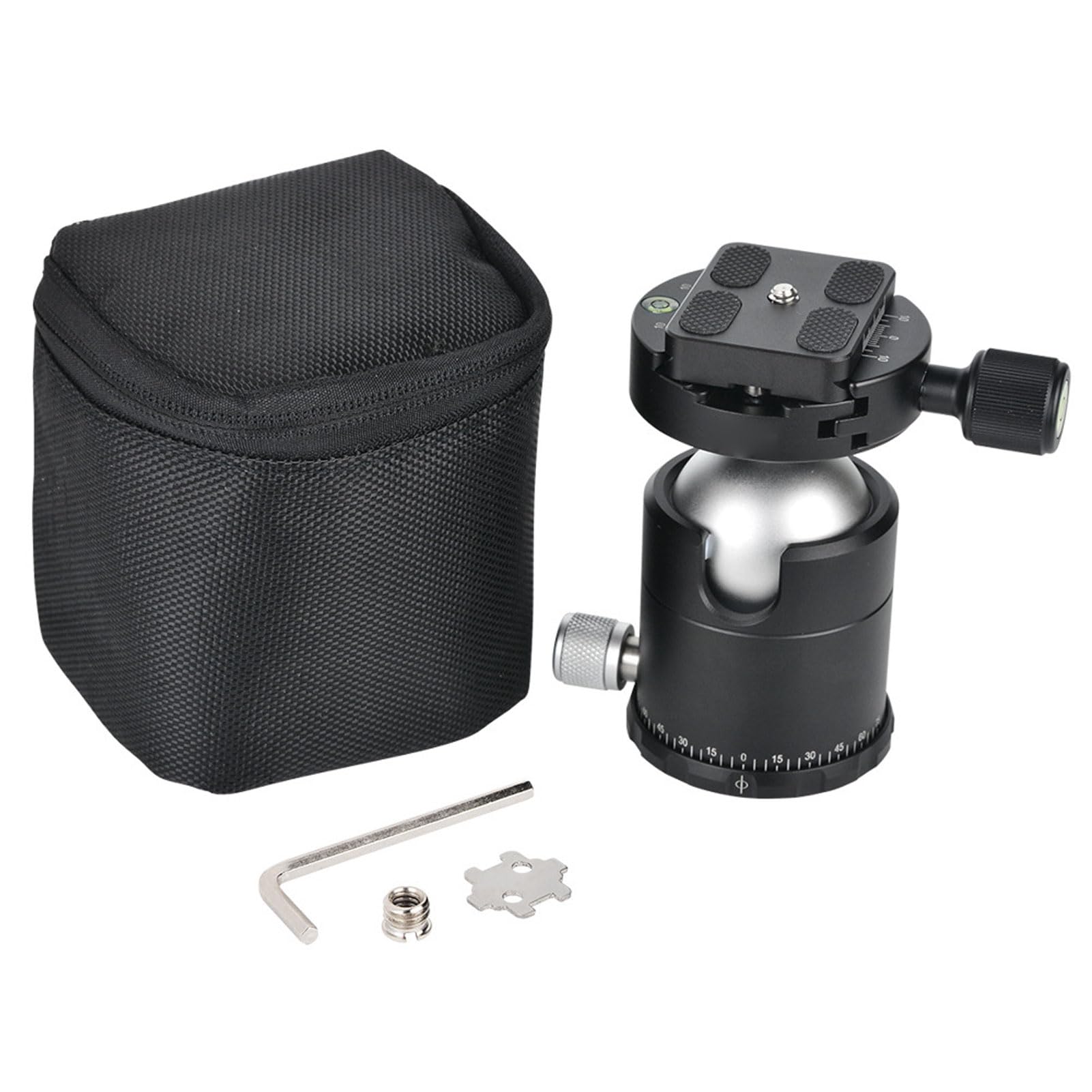 Akozon Testa a Sfera in Lega di Alluminio, Testa Panoramica per Treppiede da 44 Mm con Piastra a Sgancio Rapido da 1/4" e Livella a Bolla, per Fotocamere DSLR e teleobiettivi.