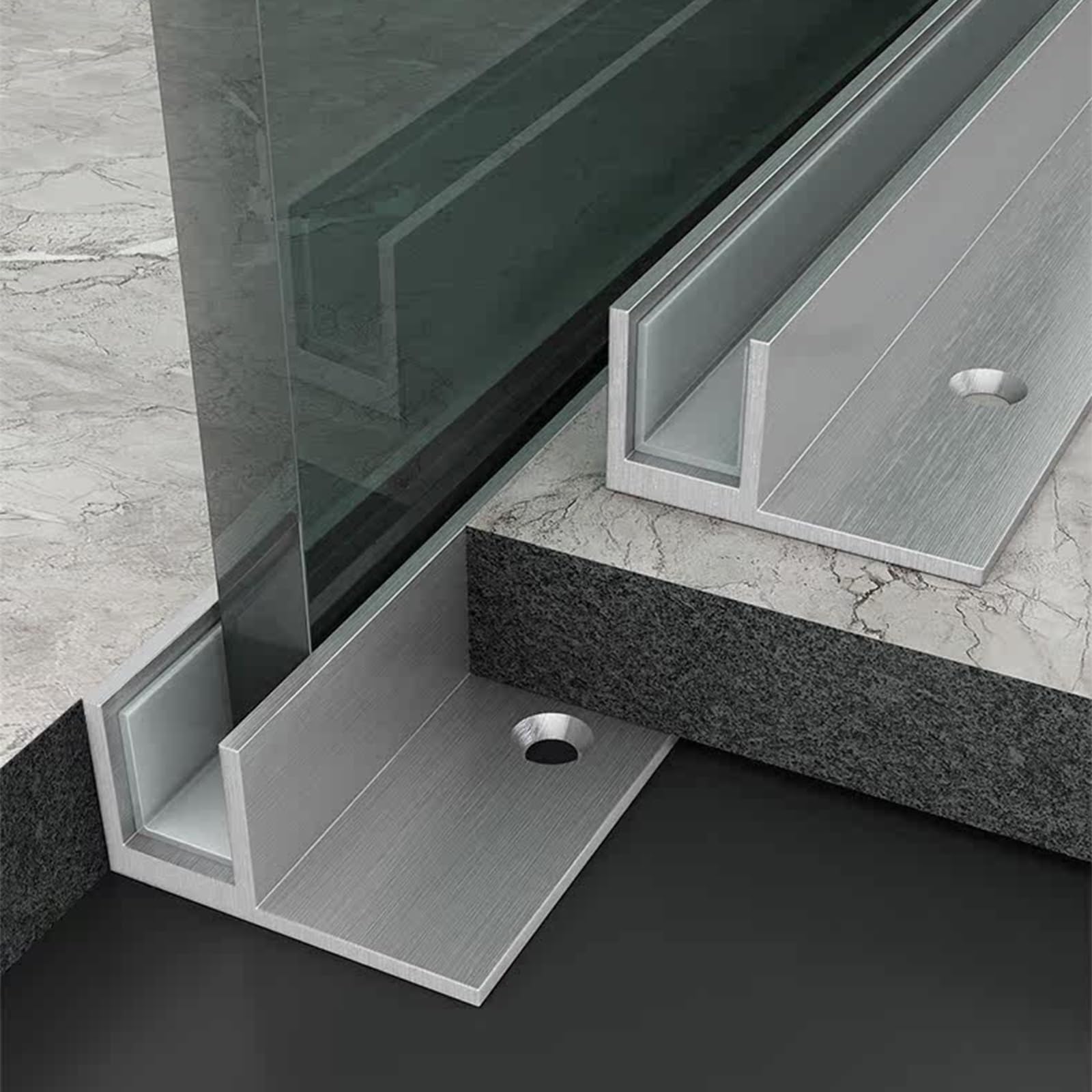 YLLFFLL Set of 2 F Shape Shower Door Glass Channel, Flush-mounted Stainless Steel Glass Deep Retainer Track for Indoor & Outdoor, Fits 10mm Frameless Glass(L-240cm/94.5in)