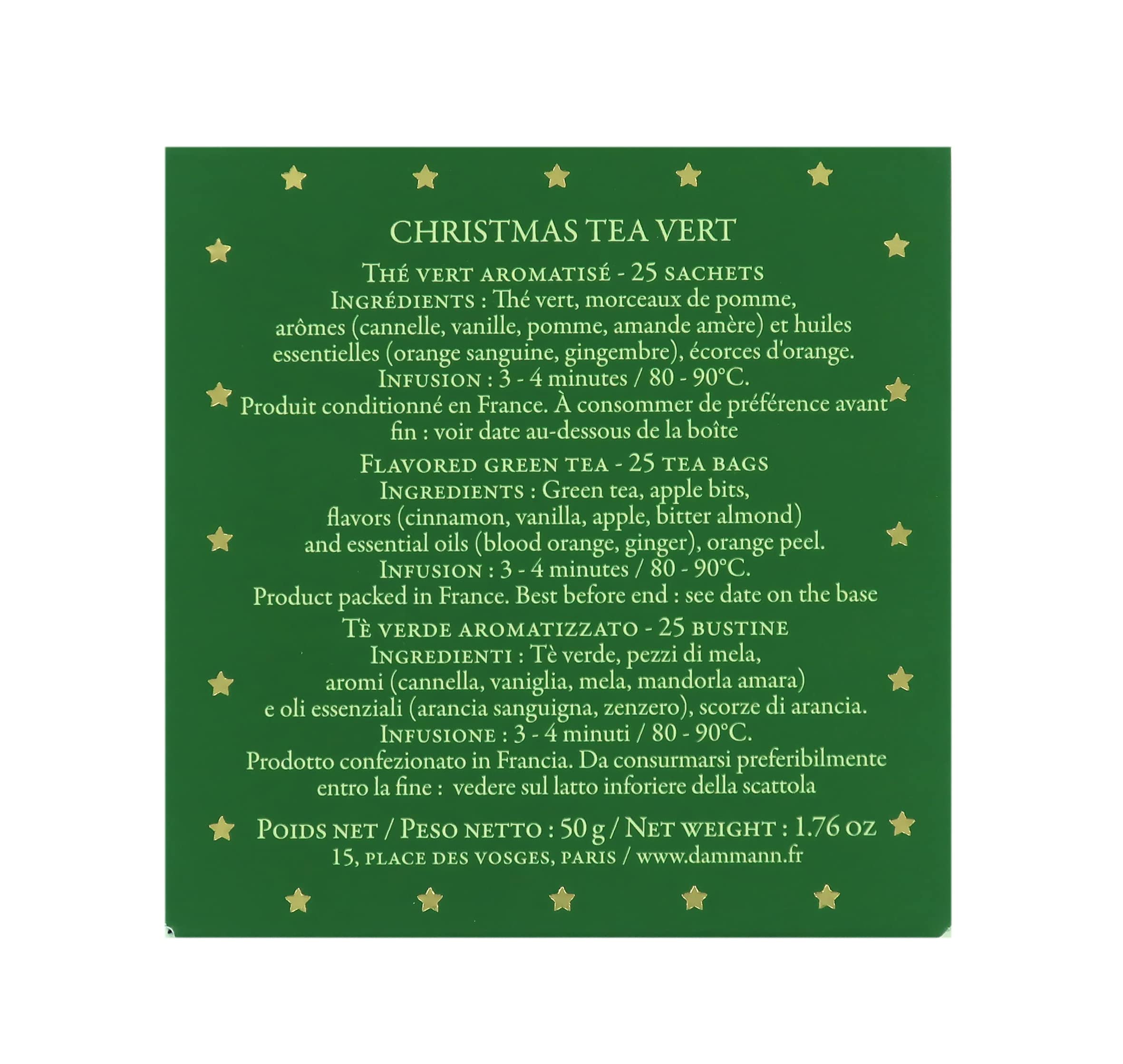Thé de Noël, Thé Vert à le Pomme et l'Orange, Paquet Cadeau, 50g - Dammann Frères