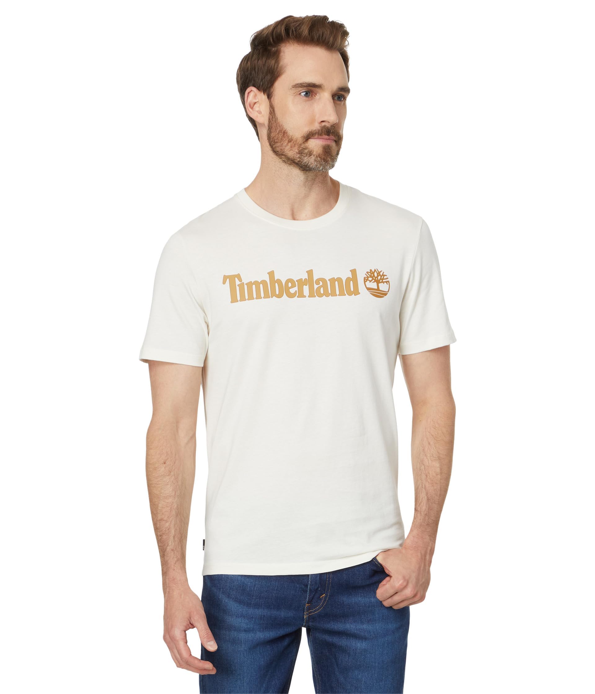 Timberland Men's Linear Logo T-Shirt, Off White, XXL