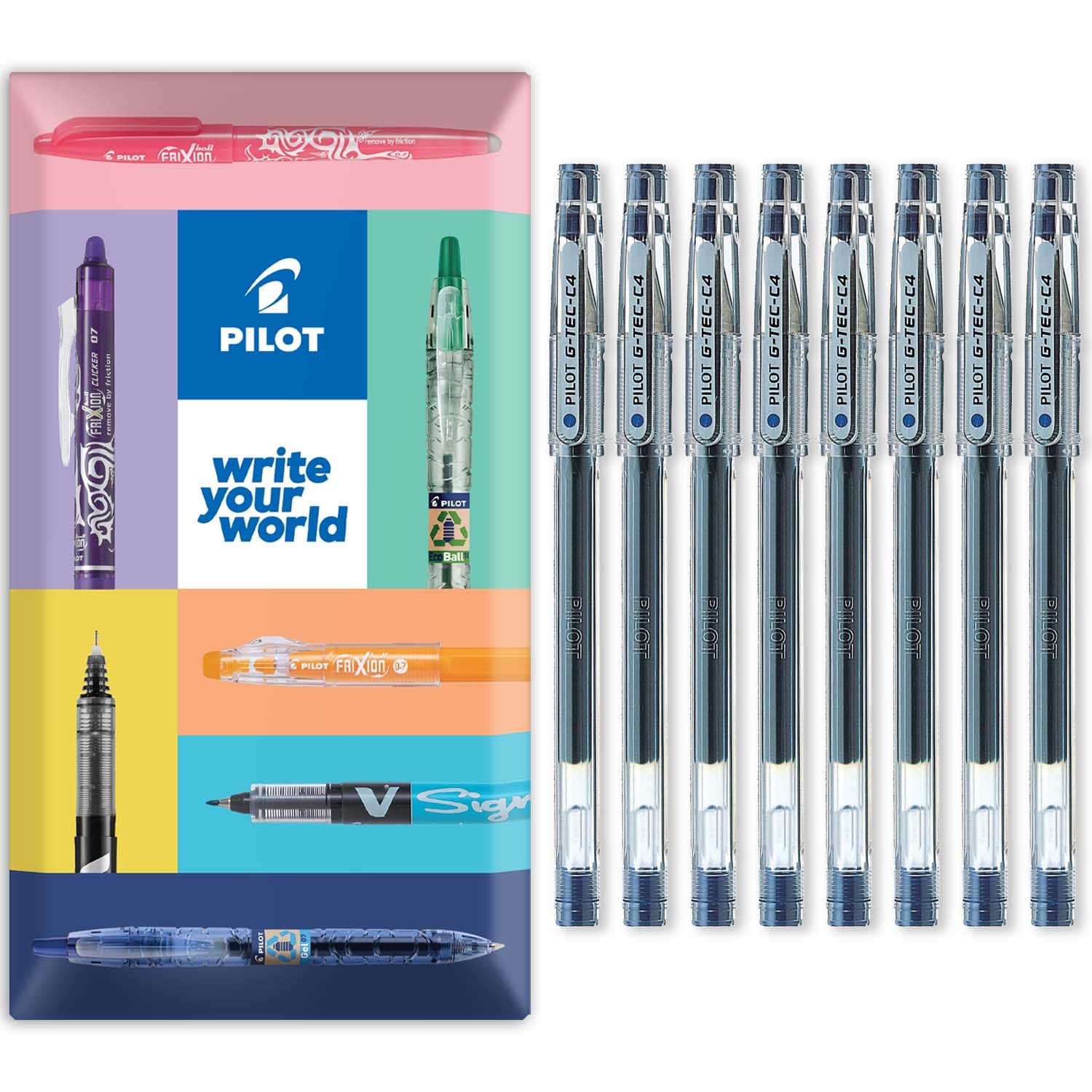 PILOT G-Tec C4 Gel Ink Rollerball Pen - 0.4mm Nib - 0.2mm Line - Pack of 8 Pens in Envelope Gift Packaging (Blue)