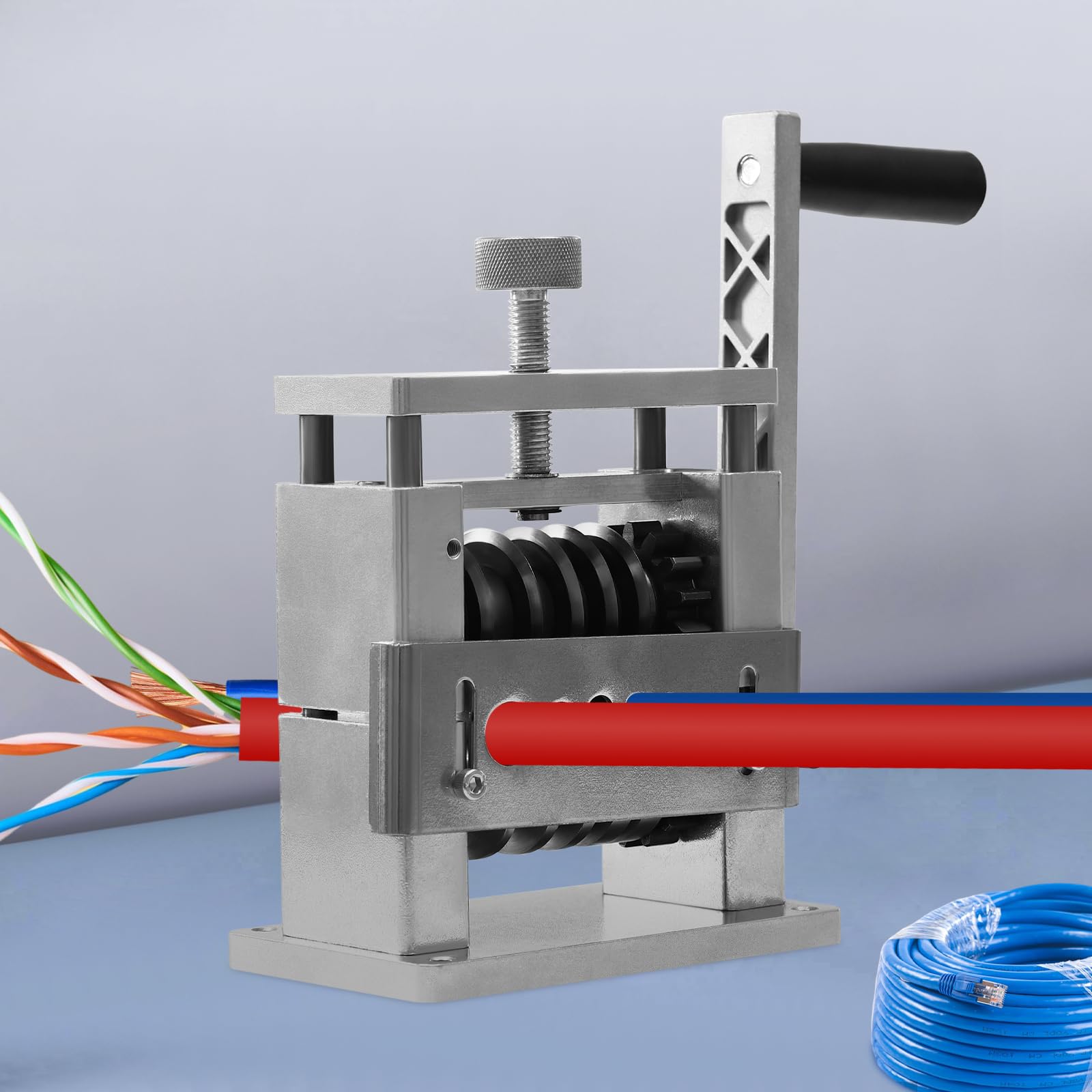 Máquina pelacables manual 100 rpm, pelacables de 3,4-17 mm, manual eléctrico, herramienta pelacables de dos modos con mango extraíble y cuchillas de carburo, altura de la cuchilla ajustable