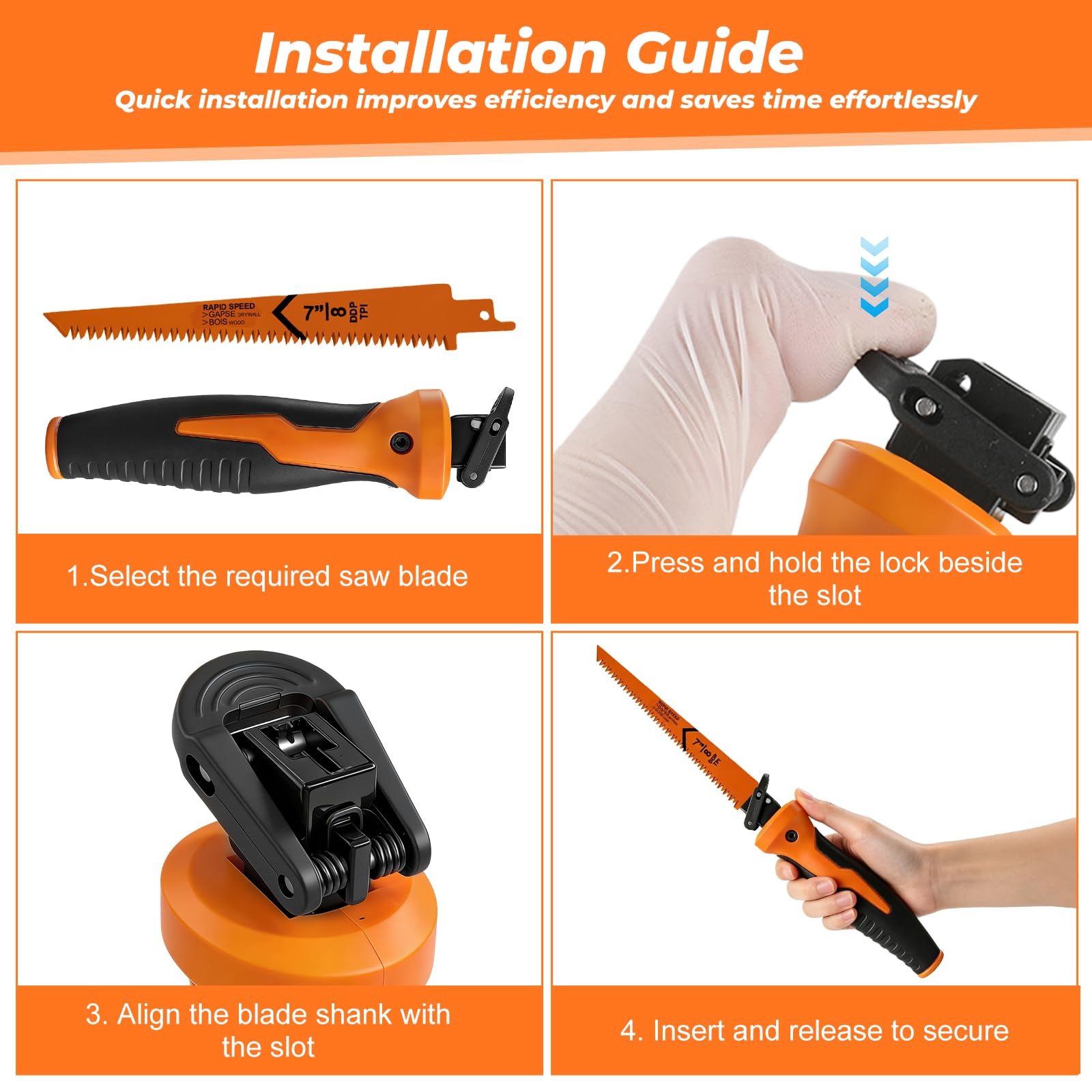 Flintronic Set de Sierra Metálica 8 en 1, Mini Sierra para Bricolaje con 8 Hojas de Sierra, Diseño Autobloqueante y Mango Ergonómico, para Metal, Madera y Plástico