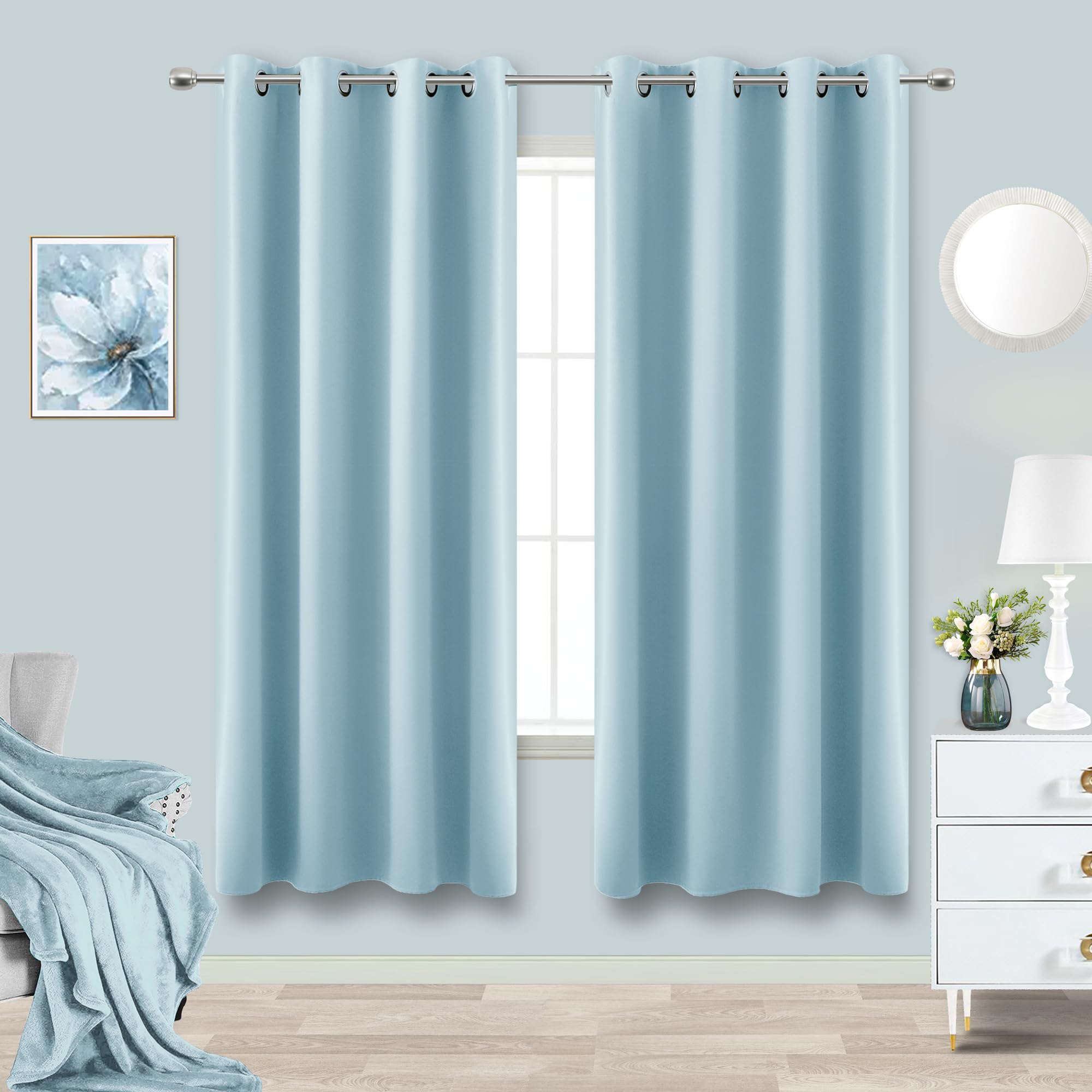 KOUFALL 52x63 Inch Length Light Blue Blackout Curtains for Living Room โ image 1