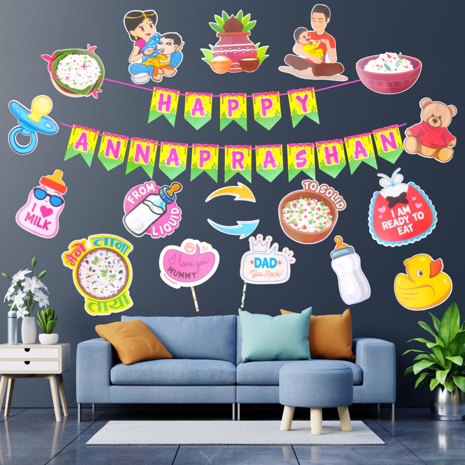 Party Decorz Annaprashan Decoration Items Set Of 19pcs ( 1pcs Happy Annaprashan Paper Banner + 16pcs Paper Cutout + 2pcs Props) For Rice Ceremony Paper Decoration (B0C7CNFHL3) Amazon Price History, Amazon Price Tracker