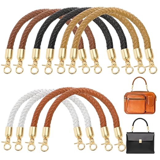 10 Pack 5 Colors 12" Shoulder Bag Purse Handles, Short PU Leather Purse Straps for Handbags, Braided Handbag Handles Replacement with Lobster Buckles for Bag DIY Accessories