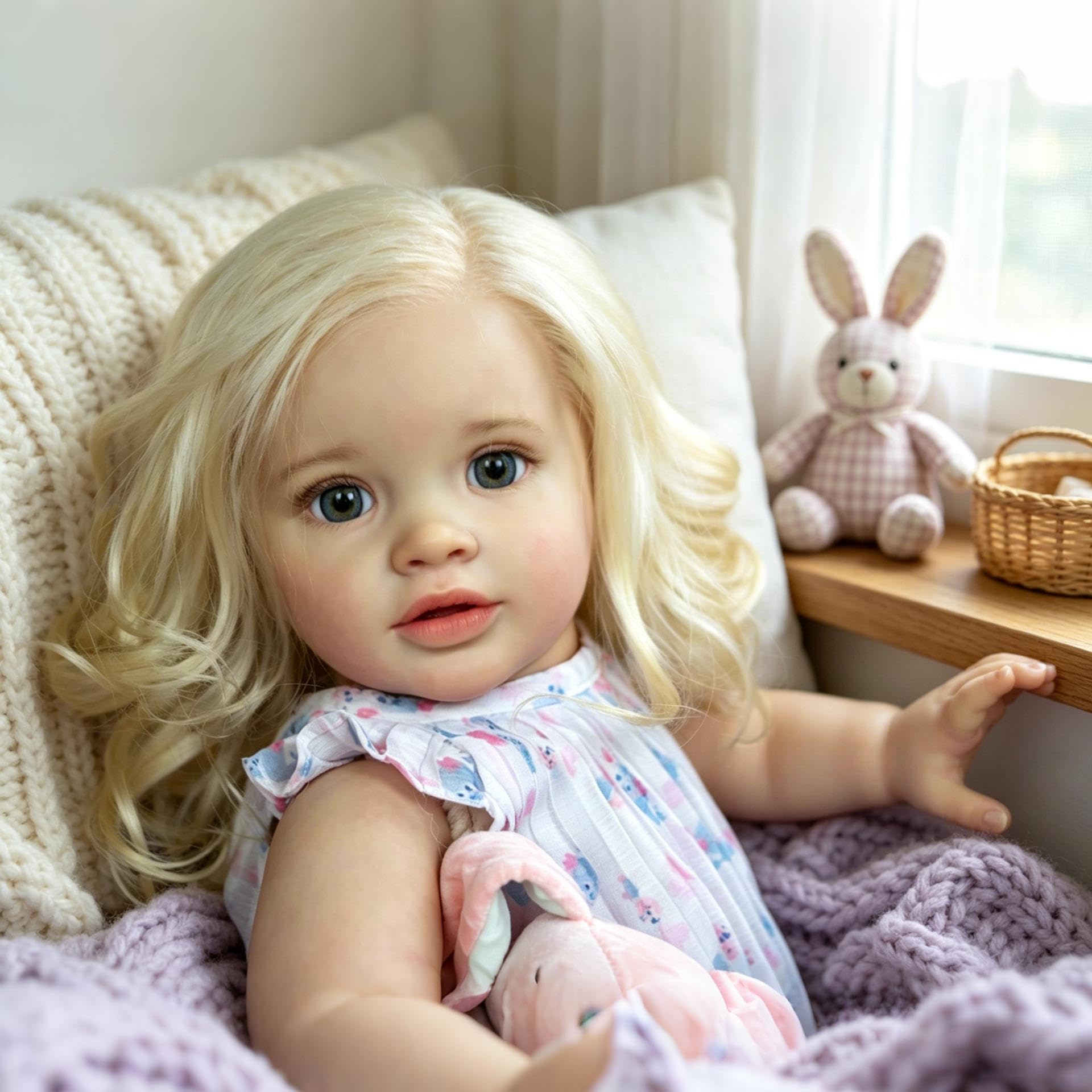 RXDOLL Realistyczne lalki Reborn Baby Dolls Girl Open Eyes 66 cm duży rozmiar Reborn maluch lalki miękka winylowa tkanina ciało prawdziwe życie lalka bobas blond włosy realistyczne maluch lalka Pippa