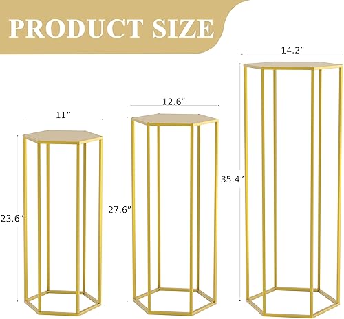 Miniatura 2 de Wokceer Soporte de pedestal hexagonal para fiesta, 35.43 pulgadas, juego de 3 mesas cilíndricas para fiestas, bodas, sala de estar, decoración de