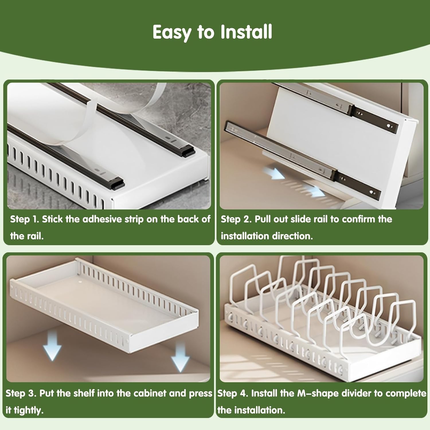 NCONCO Pots and Pans Organizer Under Cabinet, 2 Pack Pull Out Pot and Pan Organizer with 8 Dividers for Cabinet, Sliding Pot Lid Holder Pan Rack for Pot Lid Bakeware Dishes