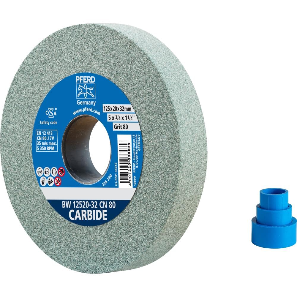 Pferd Carbide Sanding Disc 125 X 20 X 32 Mm, Grain Size 80, Silicon 39009723 - Sanding Disc For Working Hard Materials With Integrated Reducing Sleeves (25/20/16 Mm)