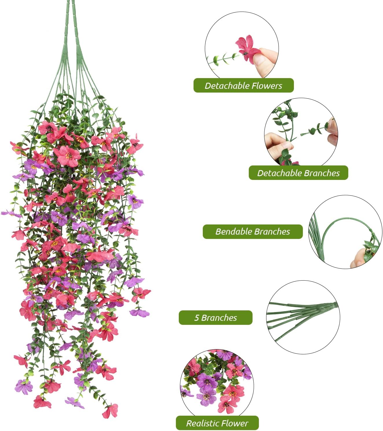 Artificial Haning Flowers for Outdoors Decoration, 4PCS Fake Silk Daisy Flowers No Fade UV Resistant Realistic Faux Vines Plants for Home Porch Garden Patio Spring Decor