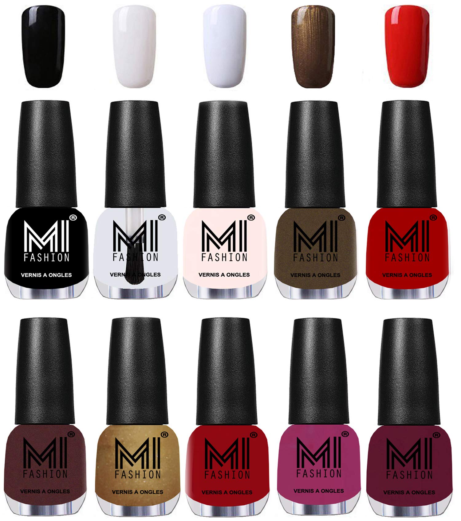 MI FASHION Pro Shine Nail Polish Multicolor Combo Pack Chip-Proof, Waterproof, Top Coat 12ml Each For Radiant Nails (Pack Of-10)