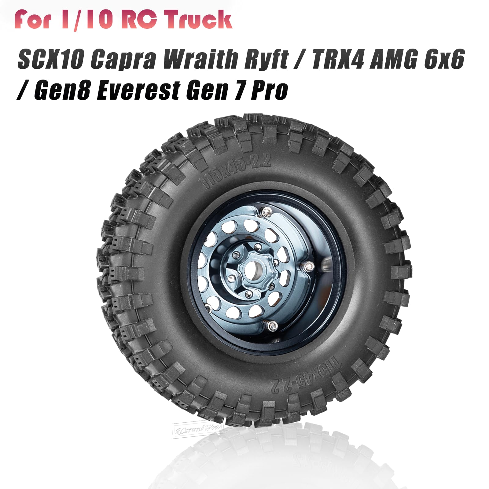 RcarmubWow RC Adjustable 4 Offsets 2.2IN Beadlock Wheels & Tires for TRX4 AMG 6x6 / SCX10 Capra Wraith Ryft / Gen8 Everest Gen 7 Pro,Wide 1.57'' (40mm) Rims and Tires,4Pack,Black & Titanium
