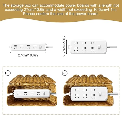 Miniatura 3 de Caja de gestión de cables hecha a mano con borde festoneado, elegante organizador de cables de ratán de plástico, 2 ranuras abiertas, caja de