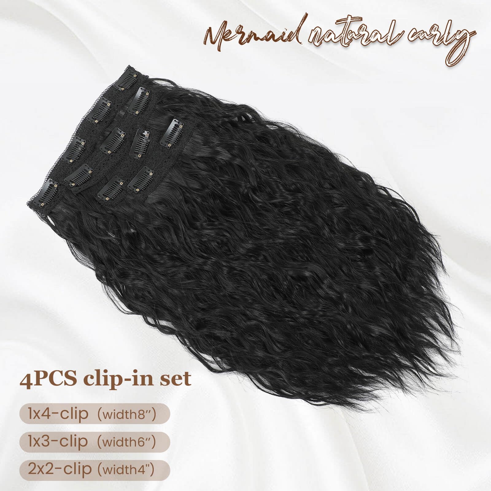 Flyroseing Black Hair Extensions,4PCS Clip in Hair Extension 14" Short Curly Hair Extensions Seamless Lace Weft Natural Soft Mermaid Waves Hairpieces for Women - Image 2