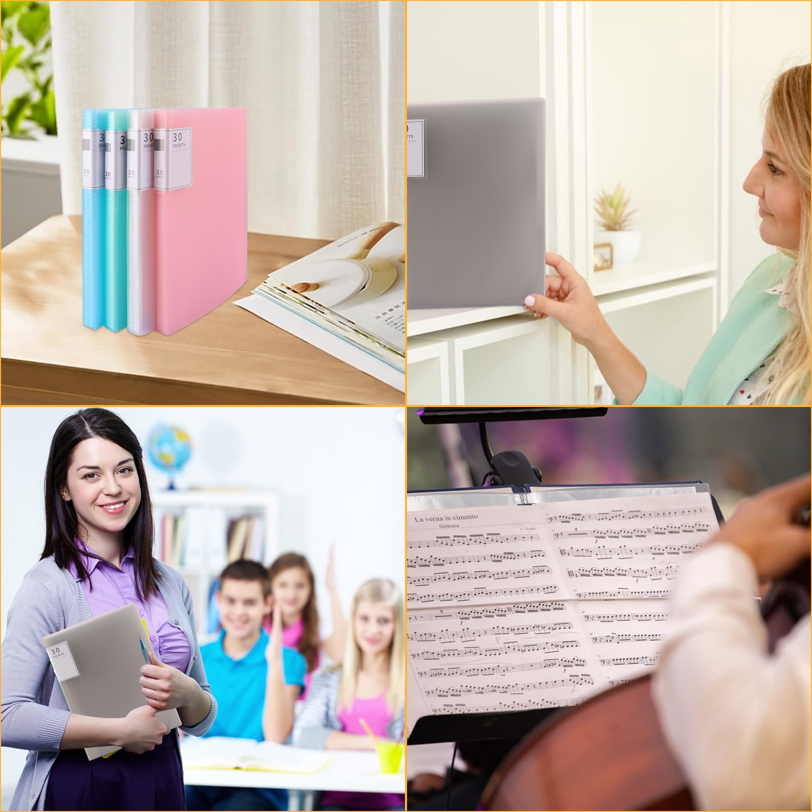 APACALI Confezione da 15 cartelle A4 con 30 tasche, raccoglitore A4 con buste in plastica, cartelle per presentazioni scolastiche, presentazioni, rapporti, 5 colori