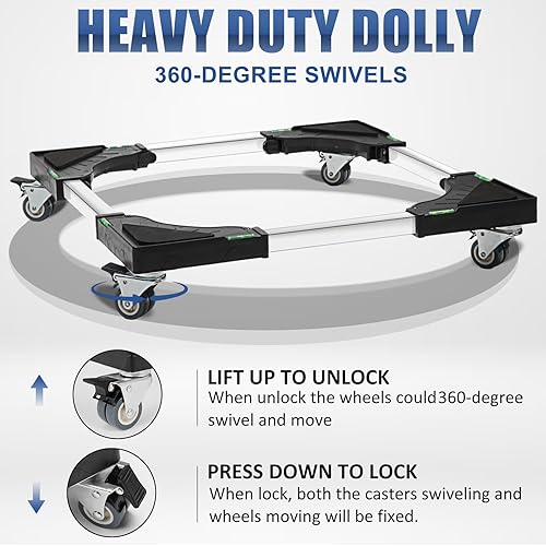 Miniatura 2 de Mini soporte de nevera ajustable para muebles Dolly Heavy Duty Lavadora, Rodillo móvil con 4 ruedas giratorias de bloqueo, base móvil universal,