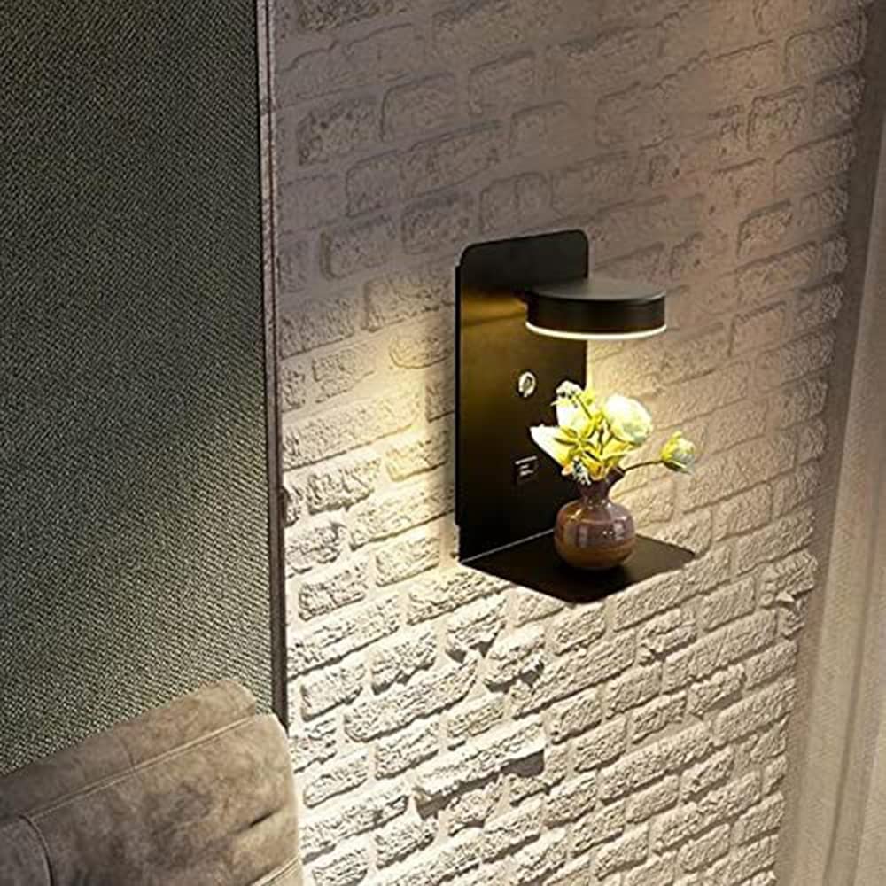 Lampa ścienna, lampka nocna, lampka do czytania 12 W, obracana o 330° lampa LED z przełącznikiem i portem ładowania USB, do sypialni, salonu, biura, hosta