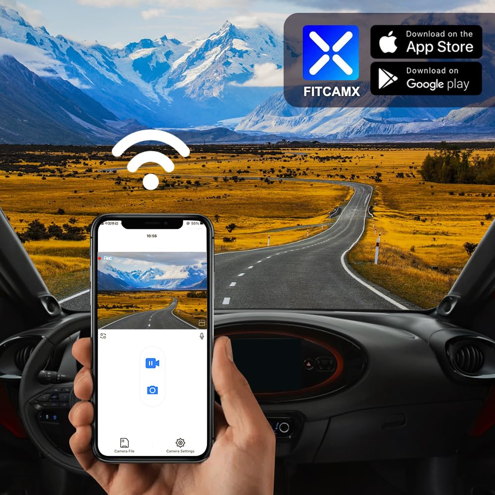 Fitcamx Dashcam 4K Compatibile con Toyota Aygo X 2018 2019 2020 2021 2022 2023 2024 2025, telecamera auto OEM UHD 2160P video WiFi, registrazione loop, G-sensor, WDR, plug & play, con scheda da 64GB