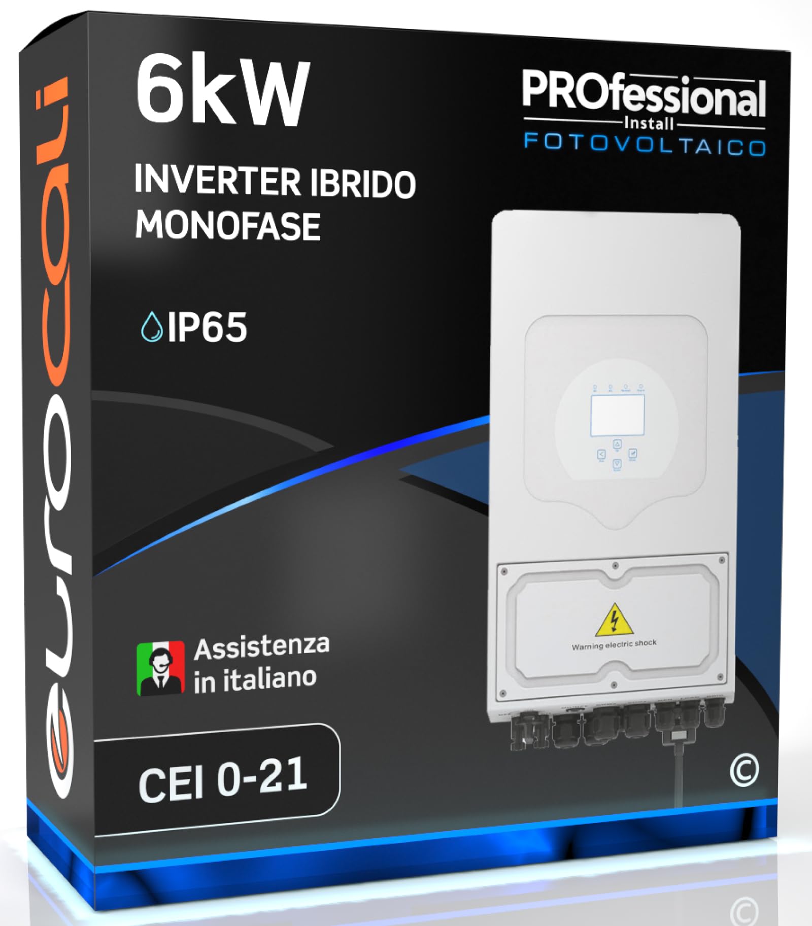 Inverter Fotovoltaico IBRIDO 6 kW Monofase - CEI 0-21 - Display LCD Touch - ON-Grid/OFF-Grid - Garanzia 5 anni