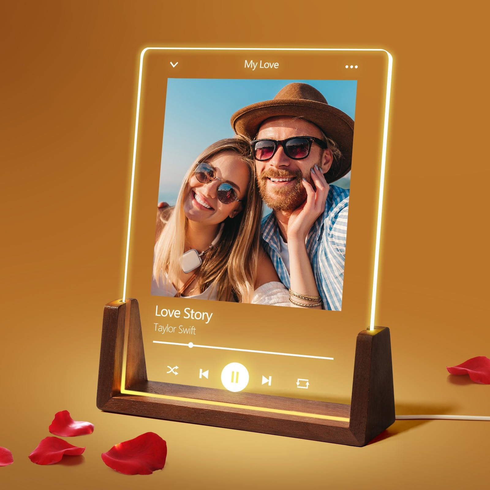 Takezuaa Personalized Birthday Gifts for Her Him Friends,Custom Plaque Night Light with Photos for Boyfriend Girlfriend,Customized LED Walnut Picture Frame for Christmas Anniversary Wedding,Sty 02
