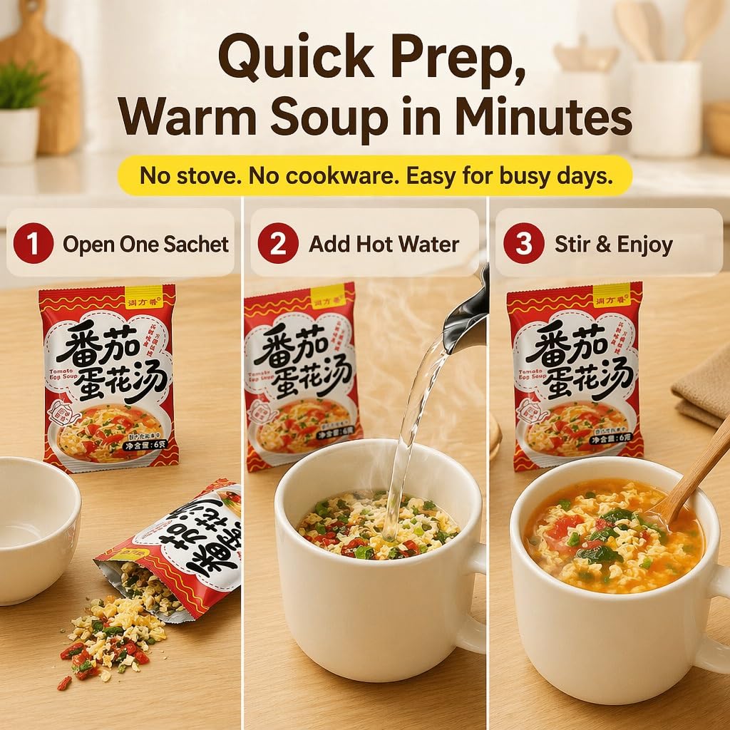 Paquet De 25 Mélanges Soupe Instantanés : Aux Œufs 5 Saveurs, Petit-déjeuner Rapide, Camping, Portions Faciles
