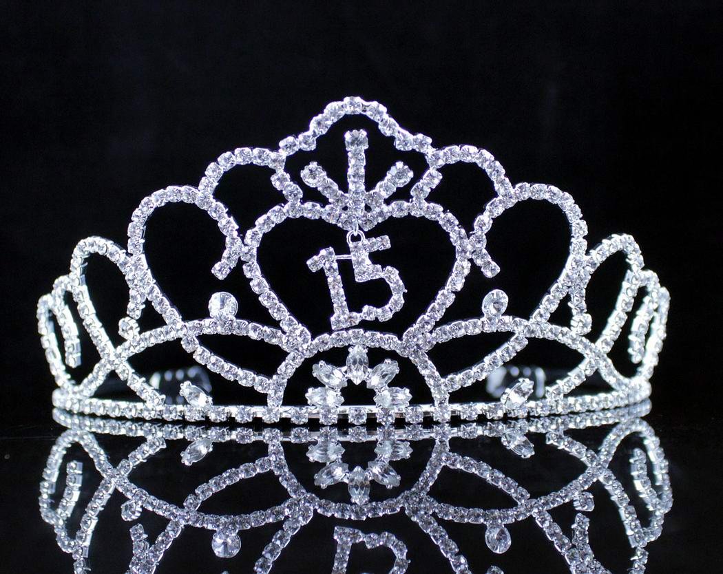 QUINCEANERA SWEET 15 FIFTEEN RHINESTONE TIARA CROWN W/HAIR