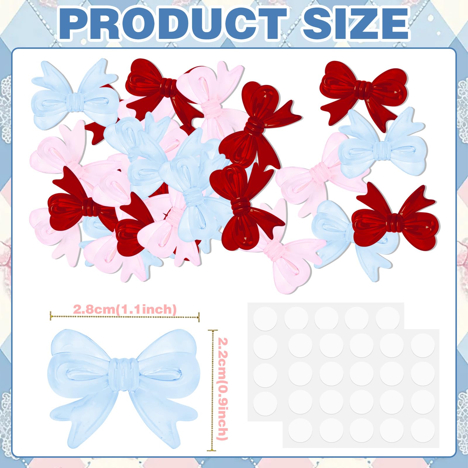 30Pcs Pink Red Blue Resin Butterfly Cake Decorations with Glue Dots, Blue Bow Party Decorations, Suitable for Decorating Birthday Parties, Engagement Ceremonies Graduation Parties & Baby Showers