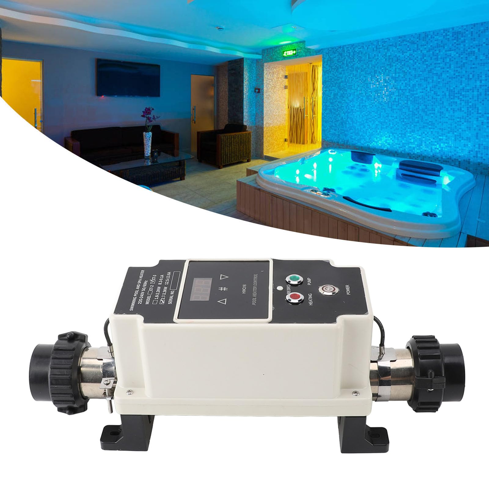 Calentador de Piscina de 2,7 a 3,3 KW, Calentador de Agua Eléctrico para Piscina, Termostato de Jacuzzi con Pantalla Digital para Bañera de Hidromasaje de 220 a 240 V