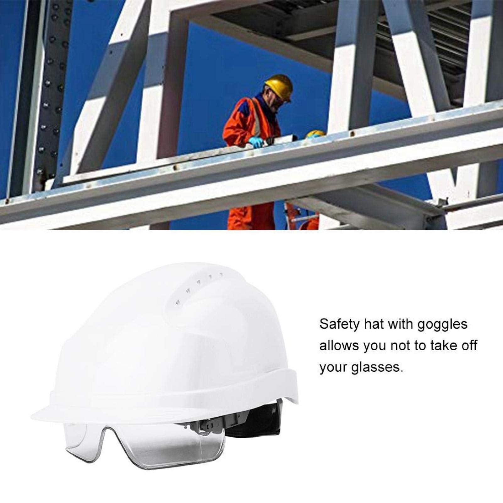 Sonew Casco di sicurezza, casco visiera, occhiali protettivi integrati per hardhat(bianca)