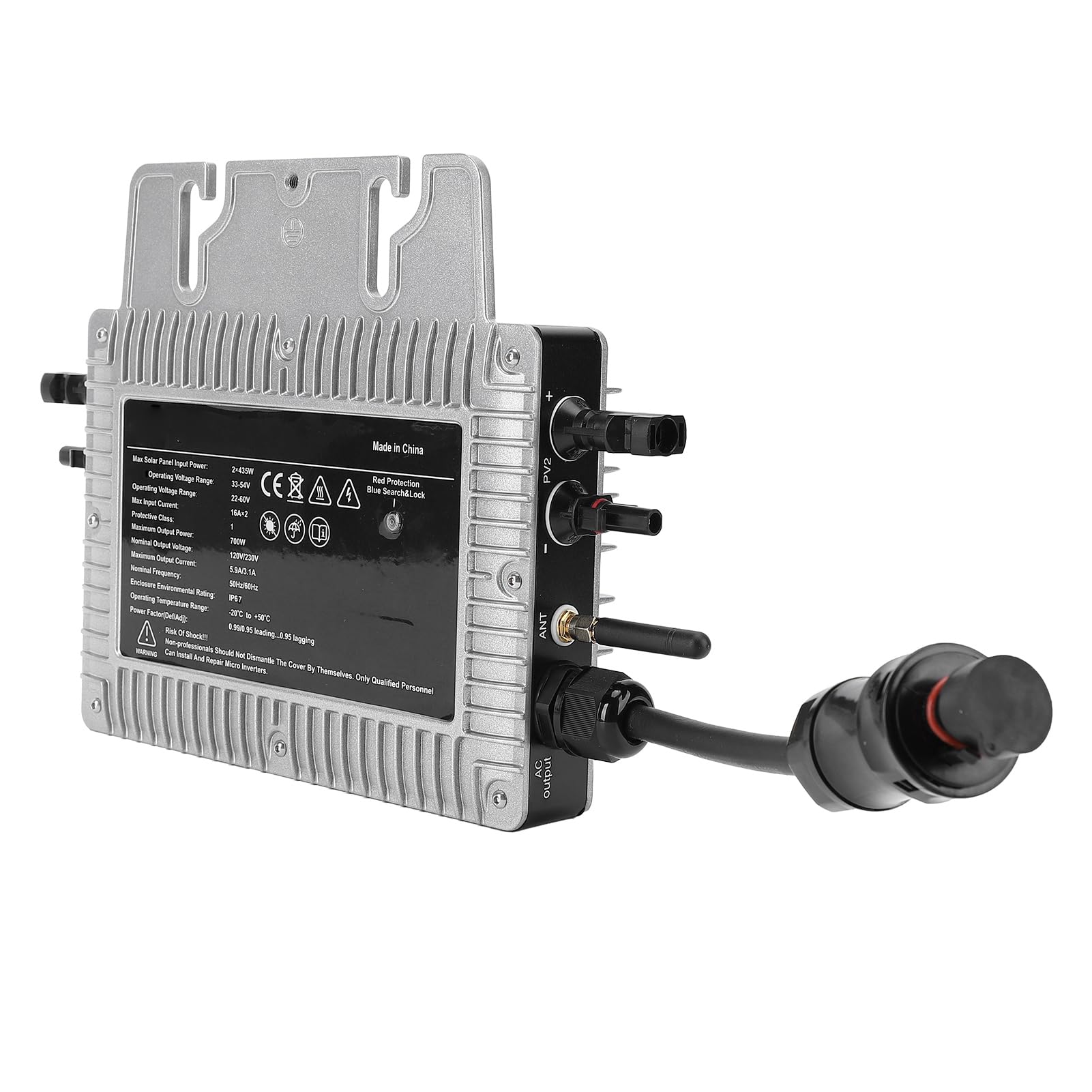 Jiawu Solar-Grid-Tie-Mikro-Wechselrichter, 700 W, Integrierter MPPT, Reiner Sinus, IP67, Wasserdicht, WiFi-Überwachung, Solar-Mikro-Wechselrichter, Gehäuse aus Aluminiumlegierung mit Ec