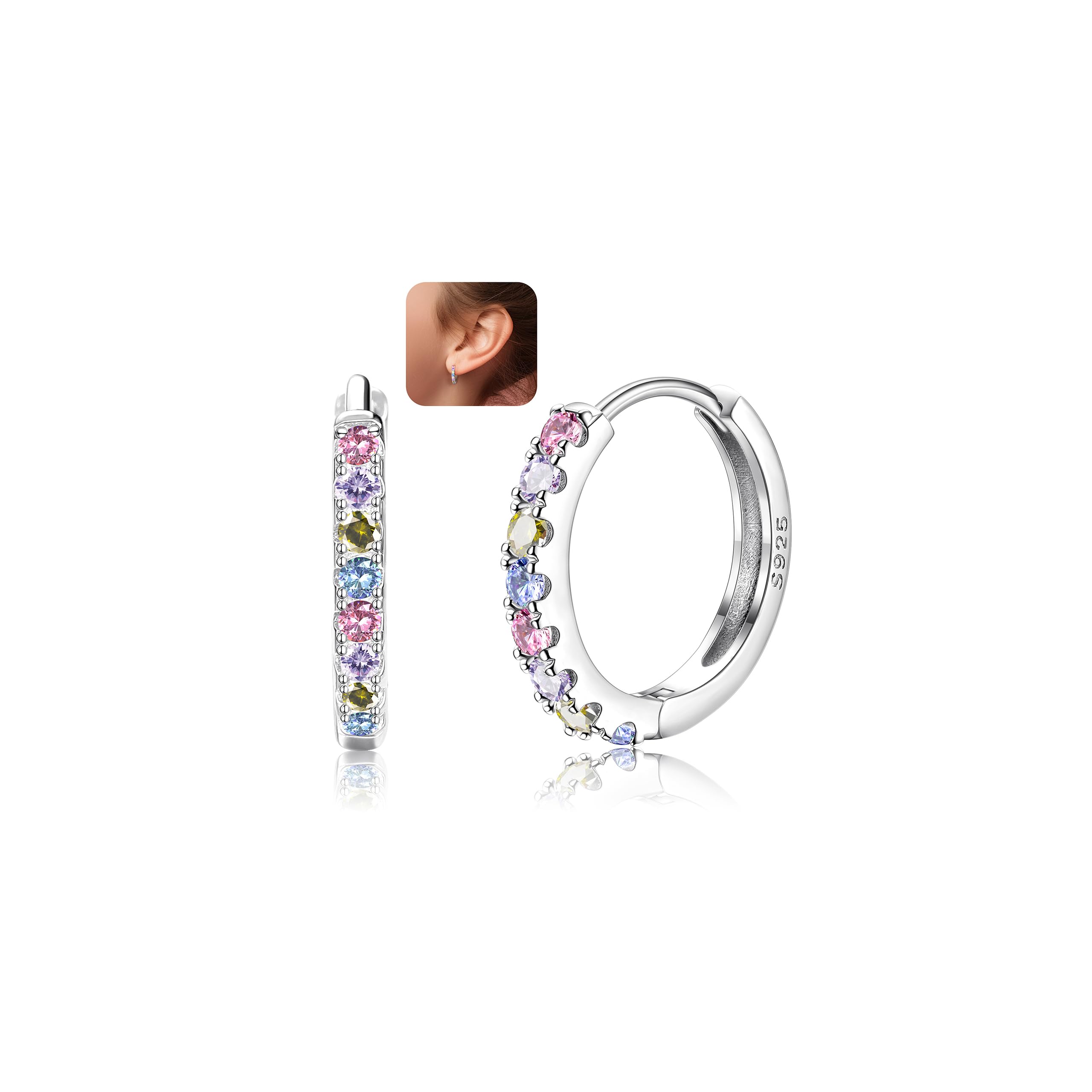 LOLIAS Ohrringe Creolen Silber 925 für Damen Mädchen Kleine Zirkonia Ohrringe 925 Sterling Silber Huggie Ohrringe Hypoallergen Schlafen Ohrringe Mädchen Kinder
