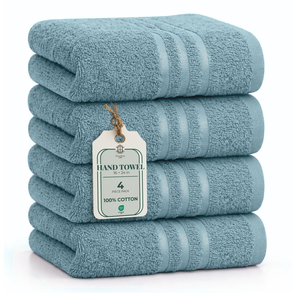 HomeBurg CORE 4-Piece Cotton Hand Towels for Bathroom and Kitchen