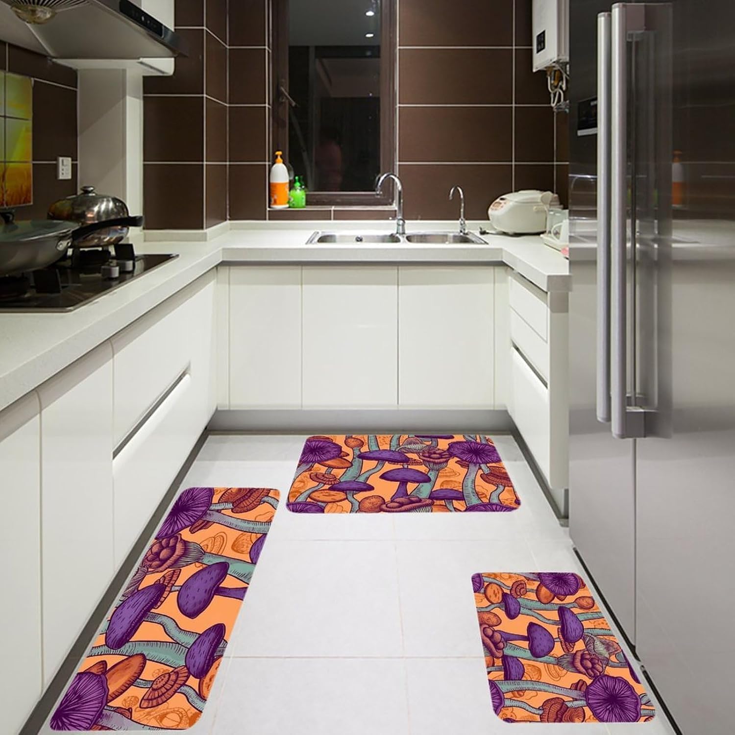 Hippie Art Mushrooms Kitchen Mats for Floor 3 Pcs Kitchen Rugs