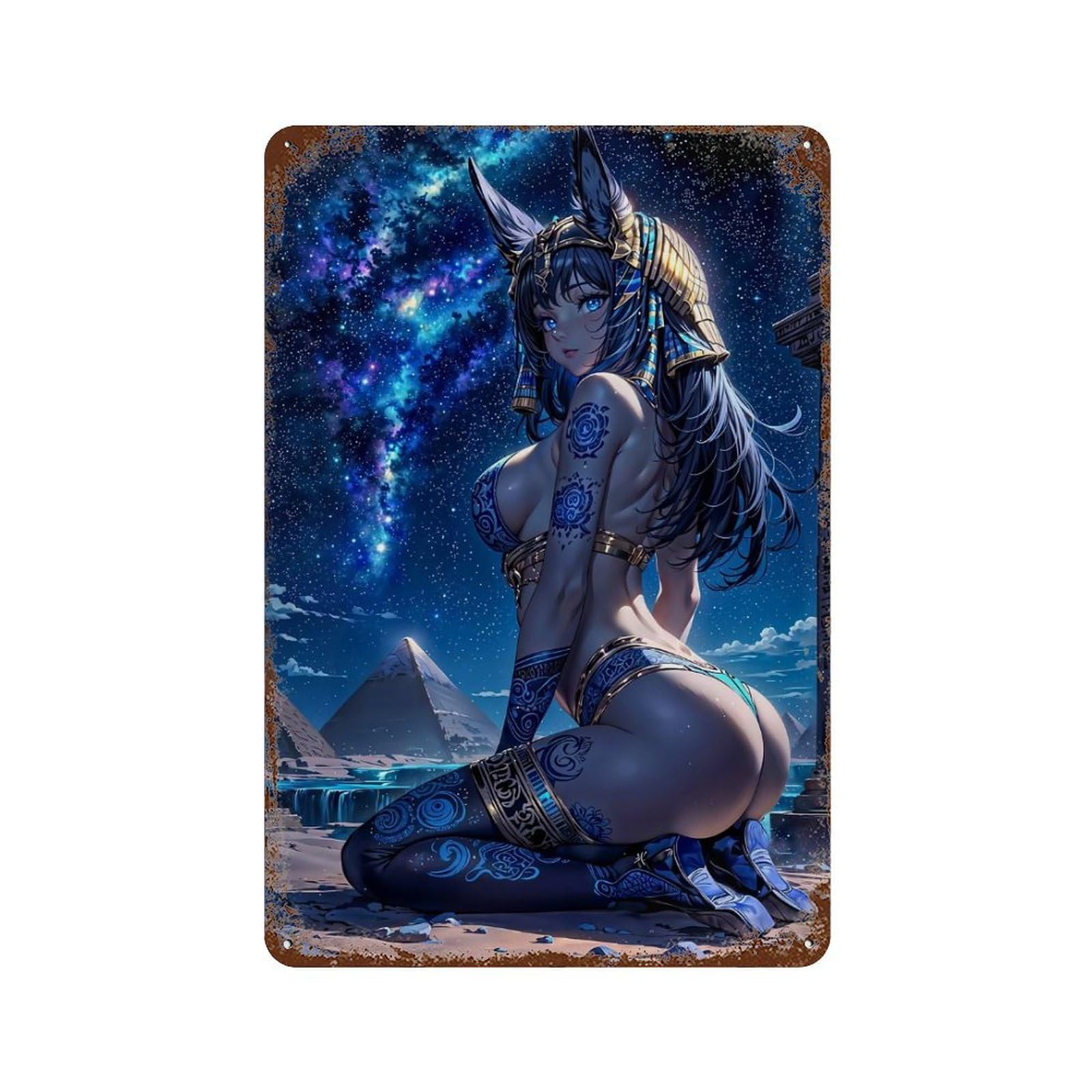 Egyptian Anime Goddess Retro Metal Sign 11.8"x7.9", Shabby Chic Decor for Bistro, Counter And Cafe Decor