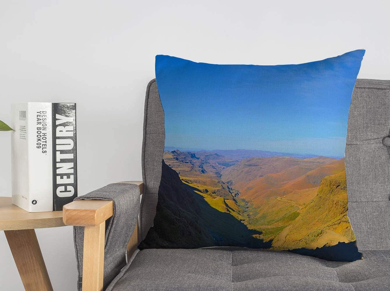 Decorative Linen Square Throw Pillow Cover Cold Sani Pass Greenery Lesotho Underberg Majestic Shadows Near Green Forest Mountains Sky Nature Modern Design Cushion Case for Car Bed 18 x 18 Inch