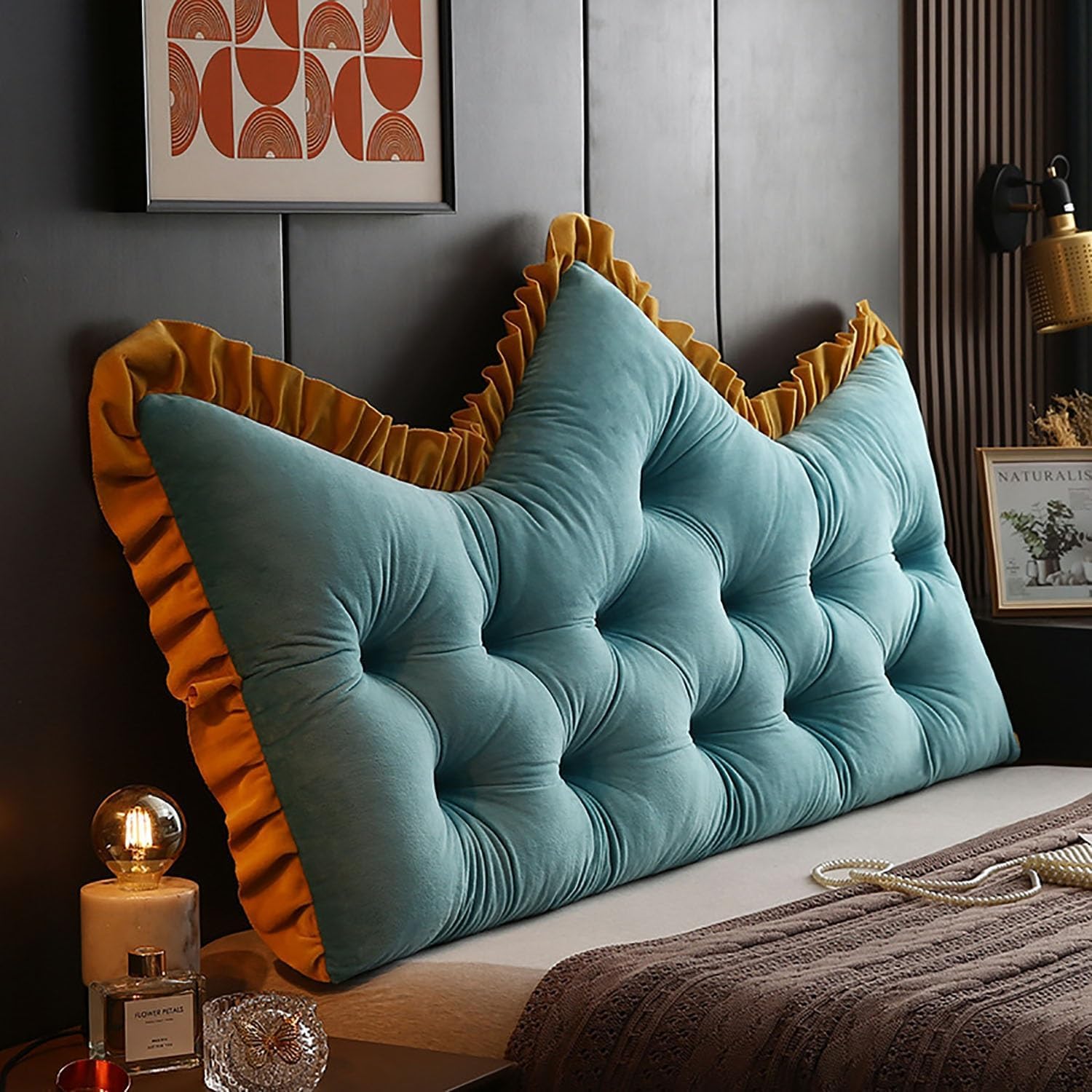 Quinto Green ,180 X 60Cm, Tatami Bed Cushion Backrest,Large Headboard Cushion, Soft Princess Style Crown Back Cushion For Sitting In Bed, Long Cushion For Bed, Reading Cushion