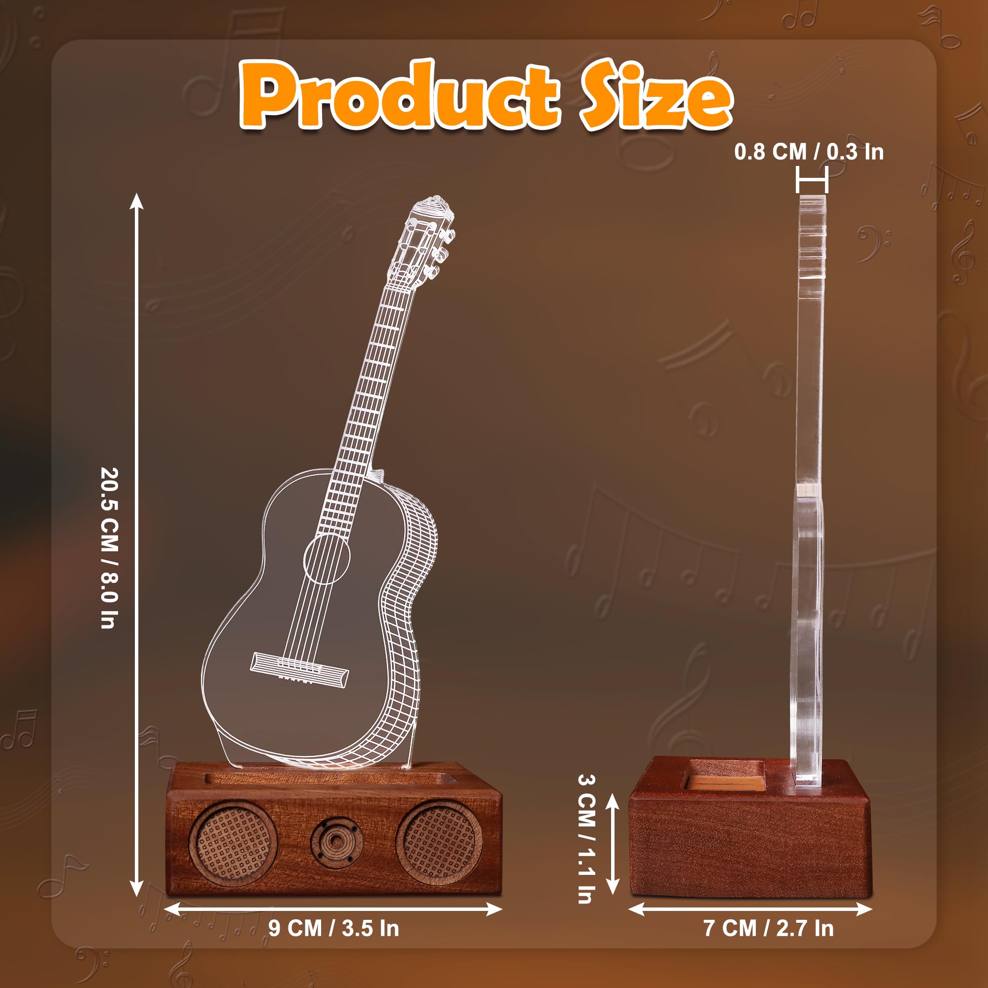 CoolGift Mart Leuchtender Gitarren-Pick-Halter, Acryl Akustikgitarre Pick Holder mit Vintage Audio Modellierung hölzerne Basis für Picks Lagerung und Anzeige, Geschenk für Gitarristen Gitarristen