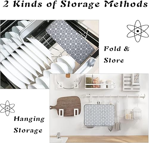 Miniatura 5 de Paquete de 2 alfombrillas de secado de platos, 16 x 18 pulgadas, microfibra absorbente para encimera de cocina, escurridor de platos absorbente,